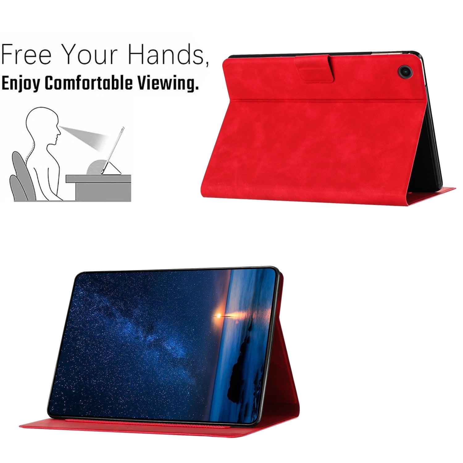 Husa tableta compatibila cu Samsung Galaxy Tab A9+, piele ecologica, cu design gravat cu pisici, rosu