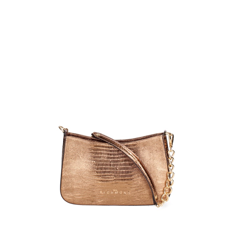 John Richmond, Geanta de piele aspect metalic, Auriu, Bronz