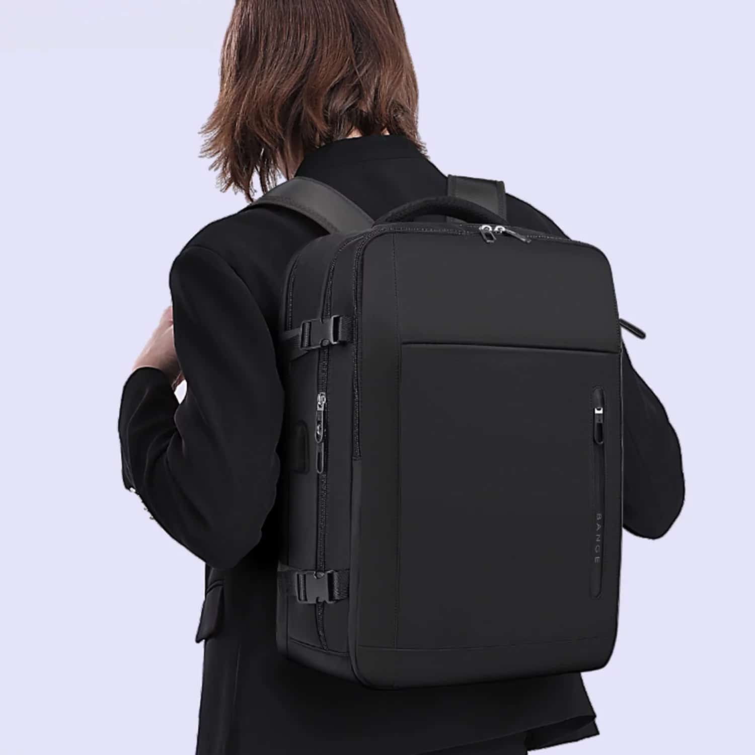 Rucsac Business Travel cu Port USB – pentru Laptop pana la 15.6” Impermeabil Spatios si Elegant compatibil WIzz Air si Ryan Air - negru