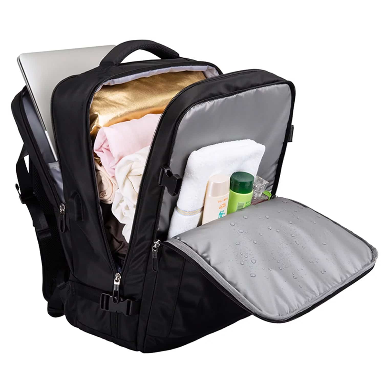 Rucsac Business Travel cu Port USB – pentru Laptop pana la 15.6” Impermeabil Spatios si Elegant compatibil WIzz Air si Ryan Air - negru