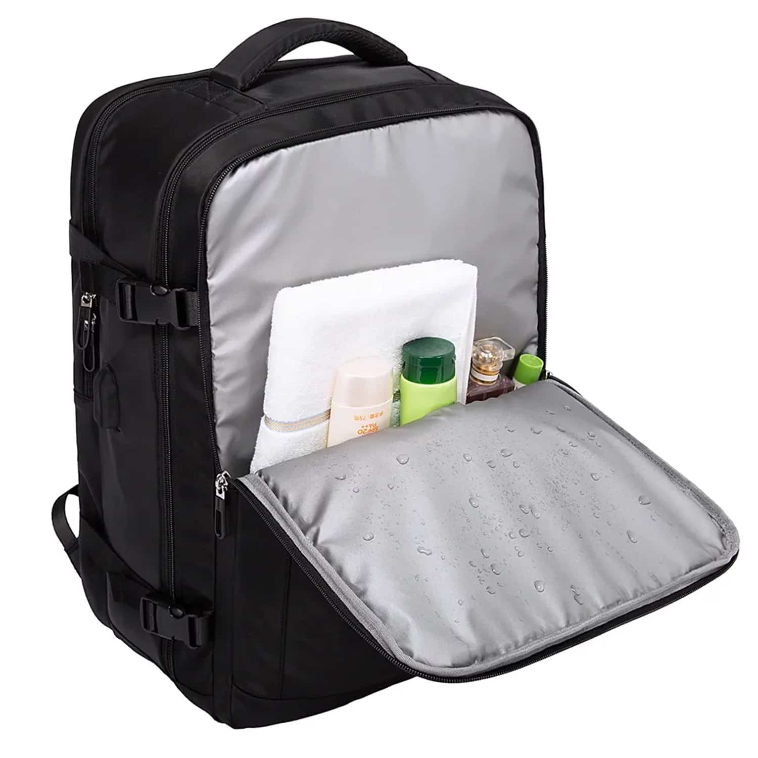 Rucsac Business Travel cu Port USB – pentru Laptop pana la 15.6” Impermeabil Spatios si Elegant compatibil WIzz Air si Ryan Air - negru
