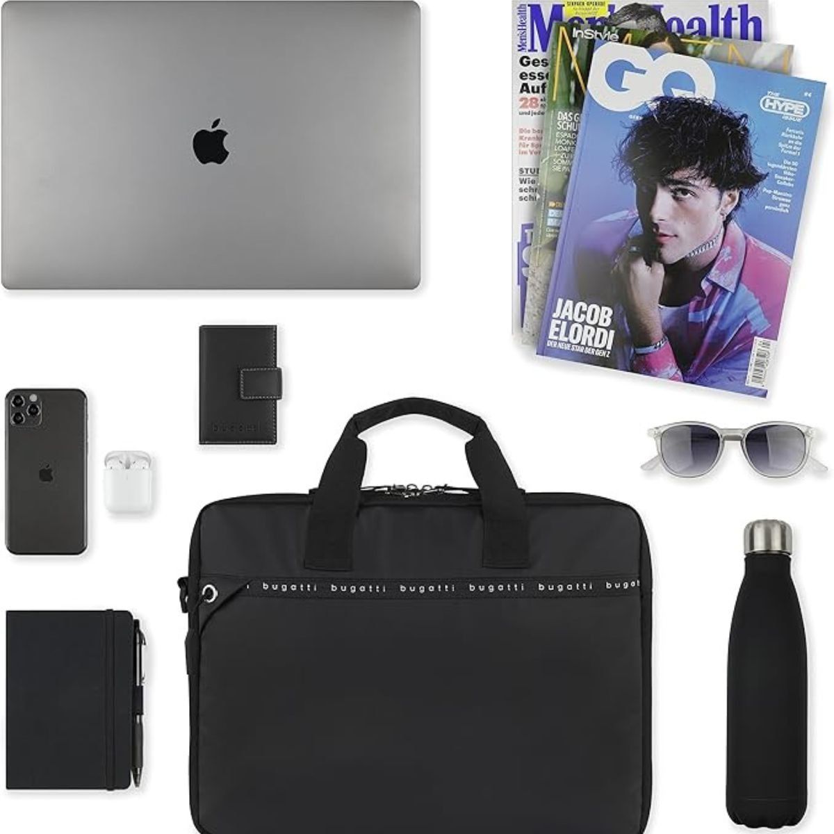 Geanta pentru Laptop moderna Bugatti, seria Blanc Delight, 494510, Neagra, Curea Reglabila, Buzunare Multiple