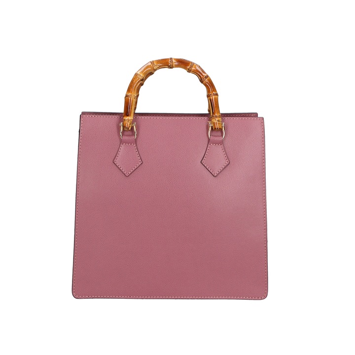 Gave Lux, Geanta de piele cu maner de lemn, Roz prafuit