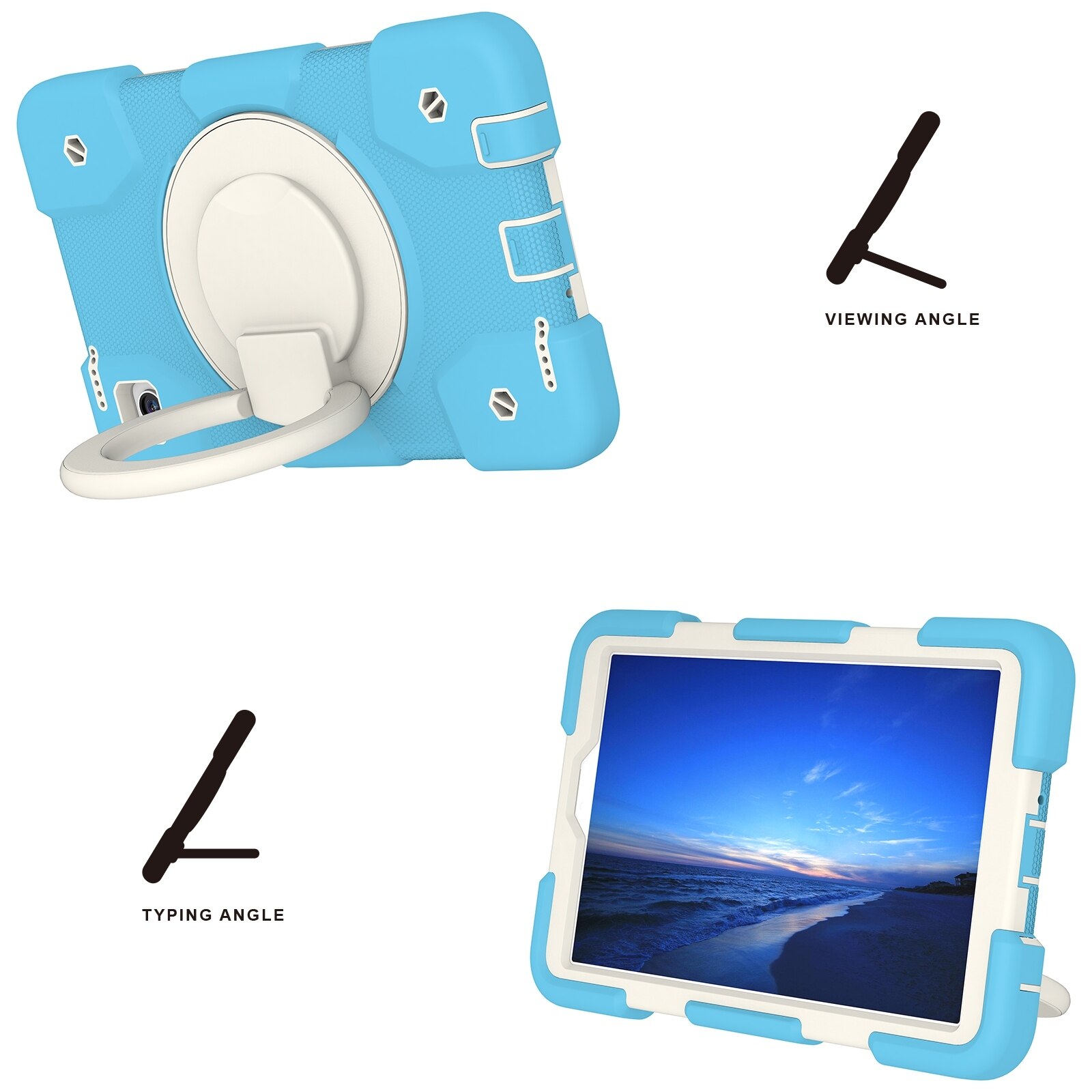 Husa tableta compatibila cu Samsung Galaxy Tab A9, silicon si PC hibrid, cu curea pentru umar, albastru cerului