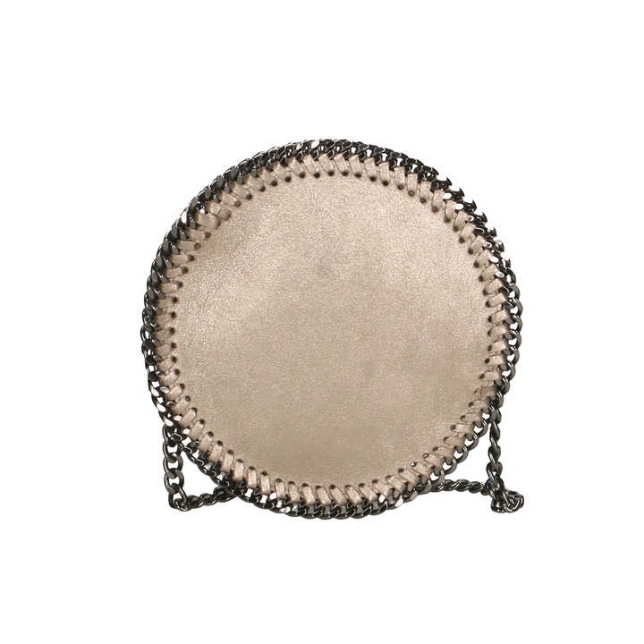 Gave Lux, Geanta crossbody din piele decorata cu lant si aspect metalizat, Bronz