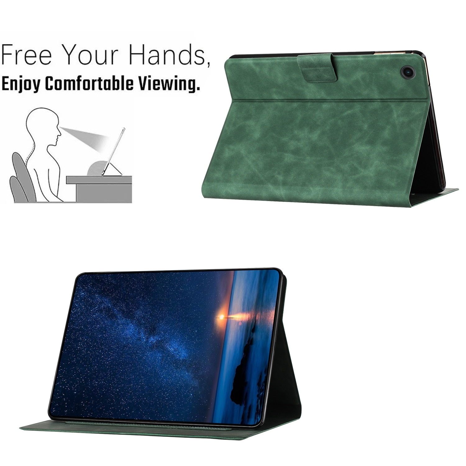 Husa tableta compatibila cu Samsung Galaxy Tab A9+, piele ecologica, tip carte, cu desen de pisici, verde