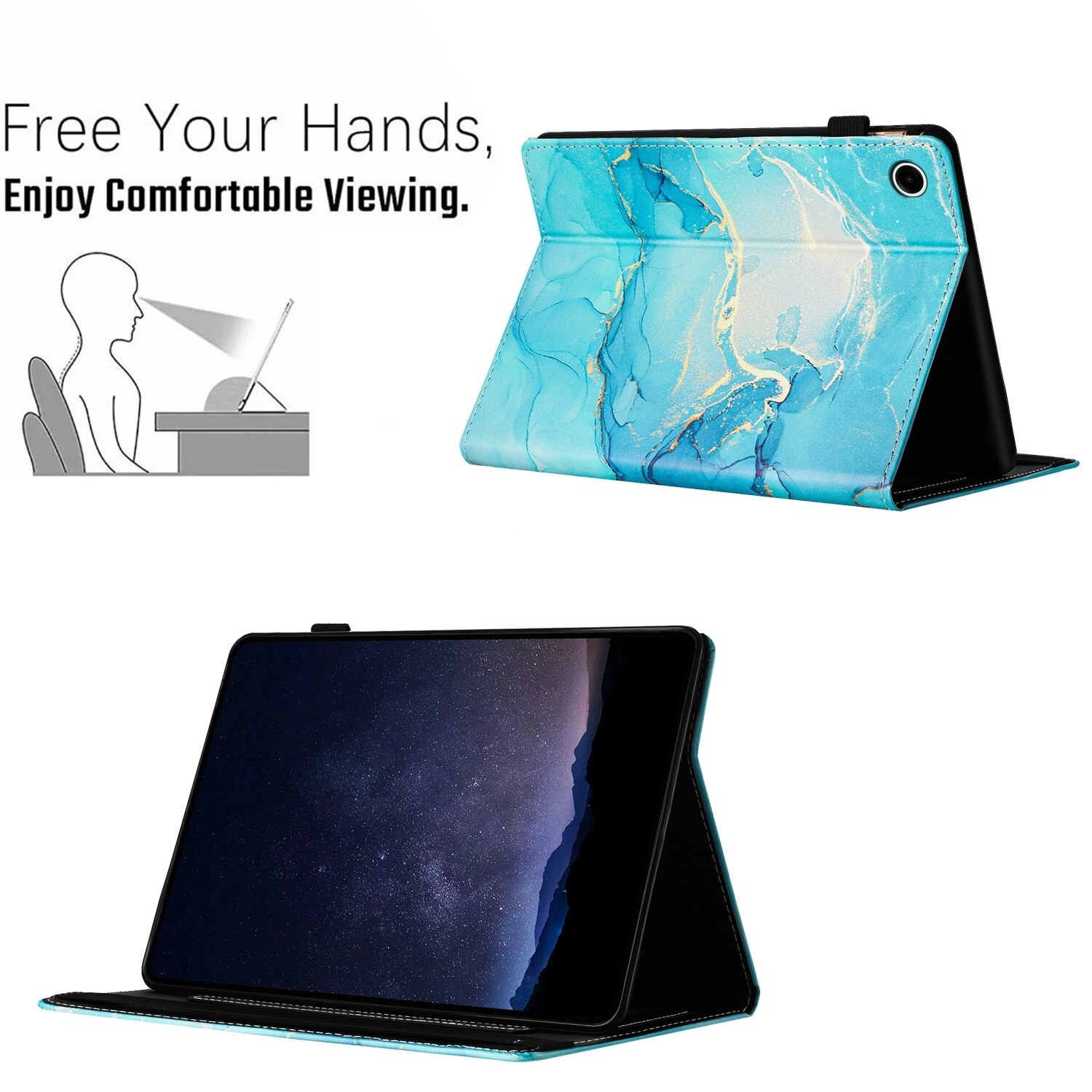 Husa tableta compatibila cu Samsung Galaxy Tab A9+, piele marmura litchi, smart, verde