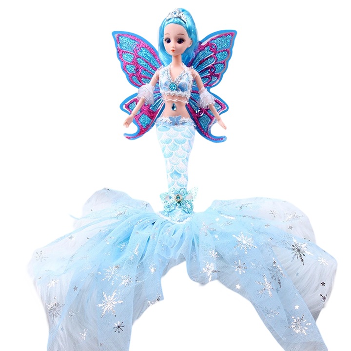 45 cm-es divatos sellőhercegnő baba, zavarodott és halpikkelyes