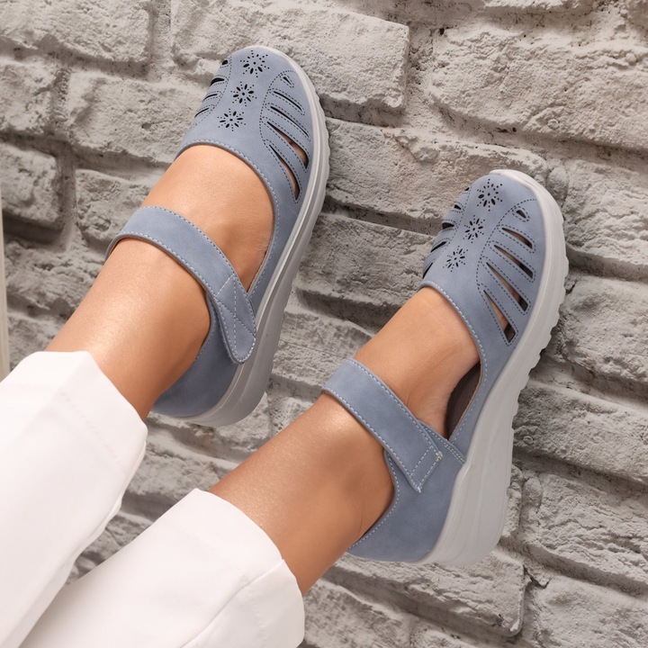 Pantofi dama casual Albastri din Piele Ecologica Rawda, Albastru