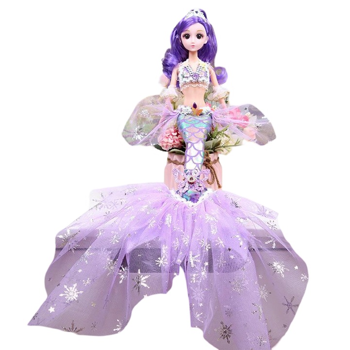 45 cm divatos sellőhercegnő zavarodott halpikkelyes baba