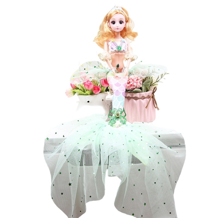 45 cm-es divatos sellőhercegnő, zavarodott, halpikkelyes baba
