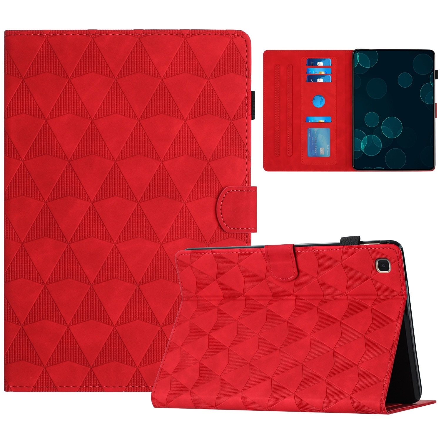 Husa tableta compatibila cu Samsung Galaxy Tab S6 Lite, textura diamant embosata, piele inteligenta, rosu