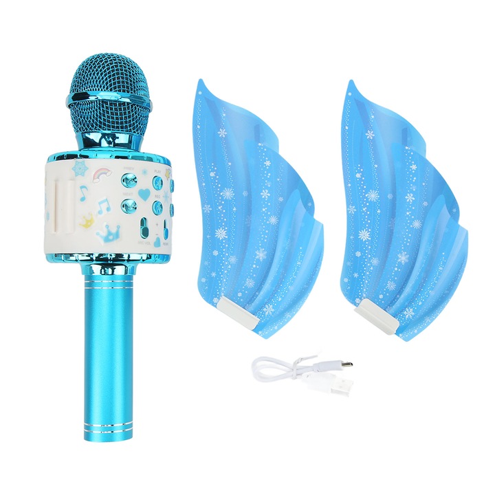 Vezeték nélküli mikrofon gyerekeknek, LED világítással, ötvözött fogantyúval, kék