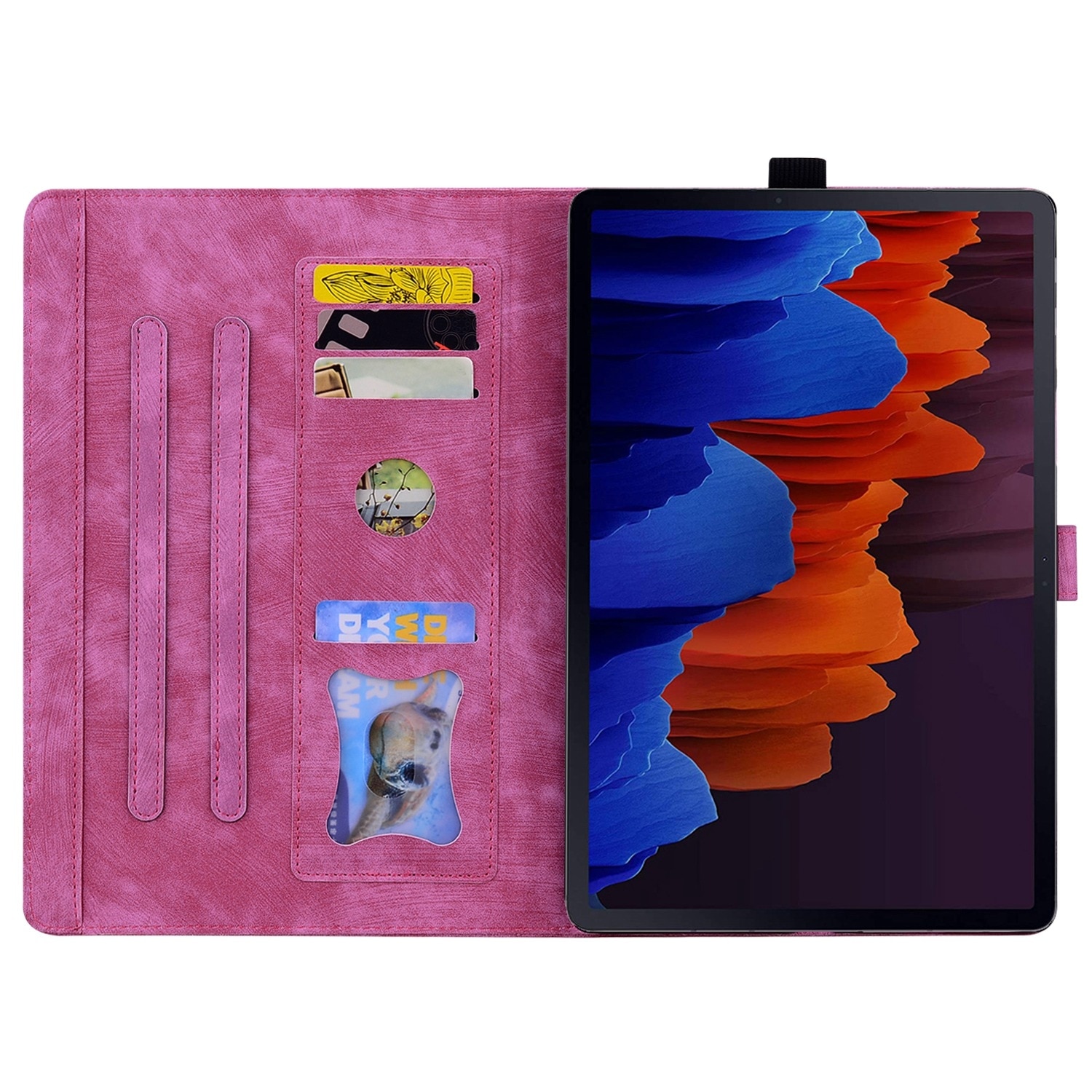 Husa tableta compatibila cu Samsung Galaxy Tab S9 / S8 / S7, piele inteligenta cu model de pisica sakura, rosu inchis