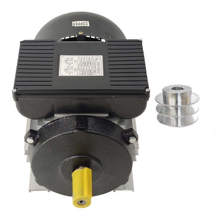 Motor electric, 3 Kw, 3000 Rpm, carcasa din aluminium, 2 condensatori, bobinaj cupru, fulie 80/24 2 canale