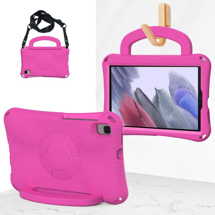 Husa tableta compatibila cu Samsung Galaxy Tab A7 Lite 8.7 T220/T225, material EVA in forma de minge de fotbal, rezistent la socuri, roz
