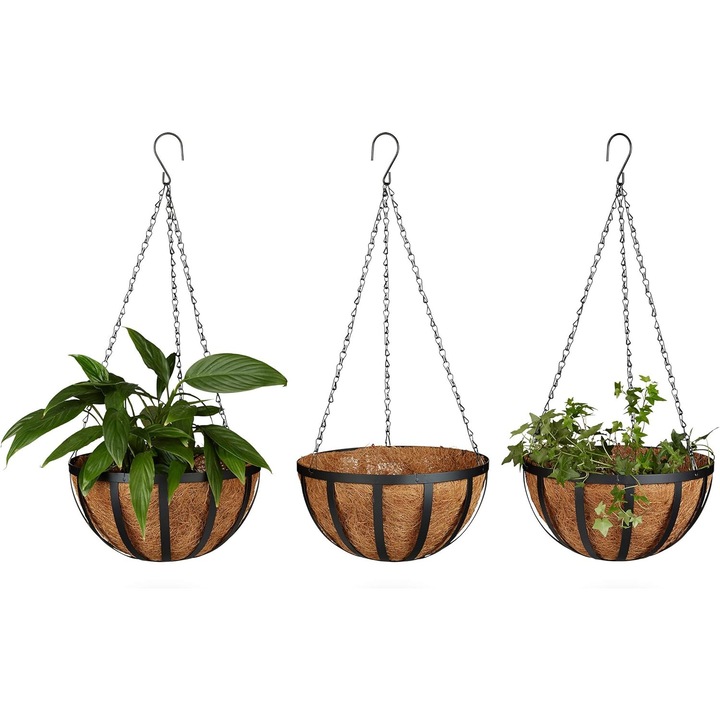 Suport pentru ghivece de flori, Enforose, set 3 bucati, metal, design minimalist, rezistent la rugina