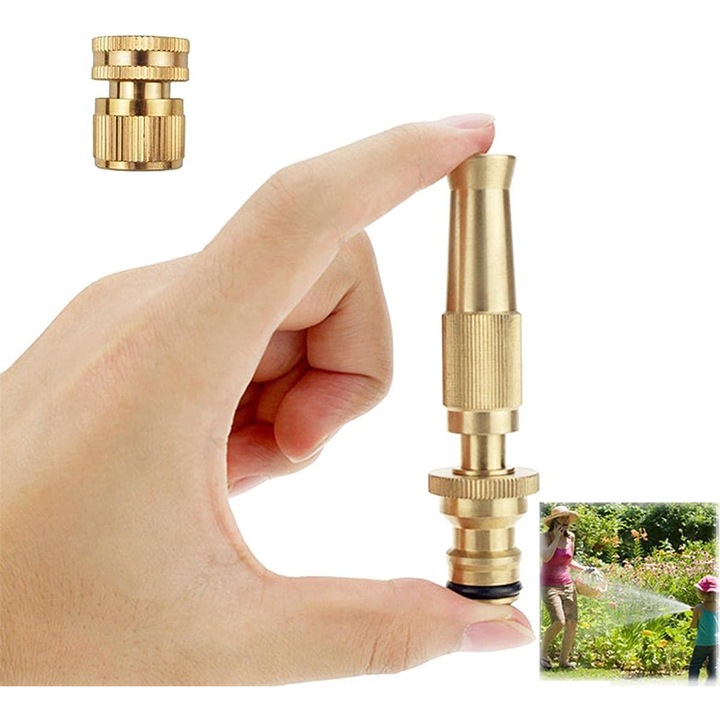 Duza pistol pentru furtun gradina, ajustabila, alama, 11x4.4cm