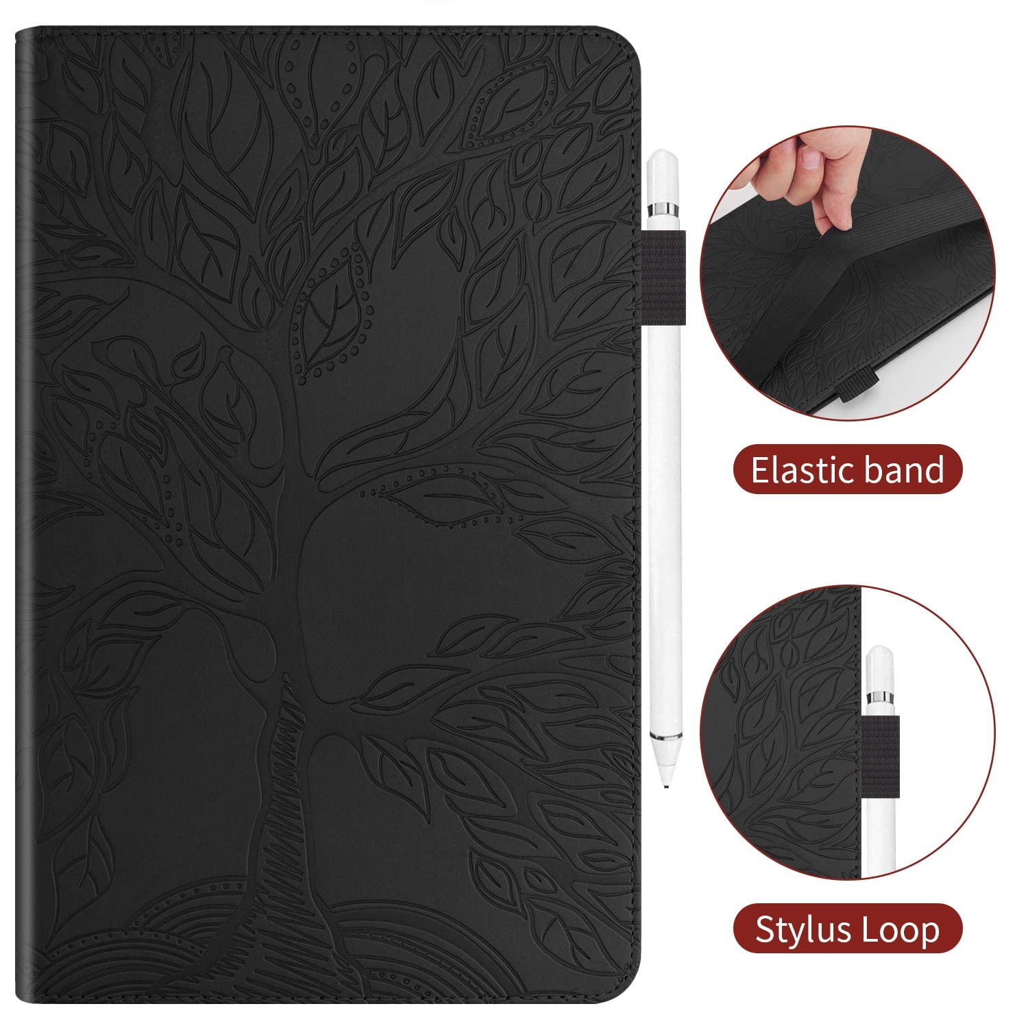 Husa tableta pentru Huawei MatePad 10.4 inch serii Life Tree, tip carte orizontala din piele cu suport, sloturi pentru carduri si pentru creion, Negru