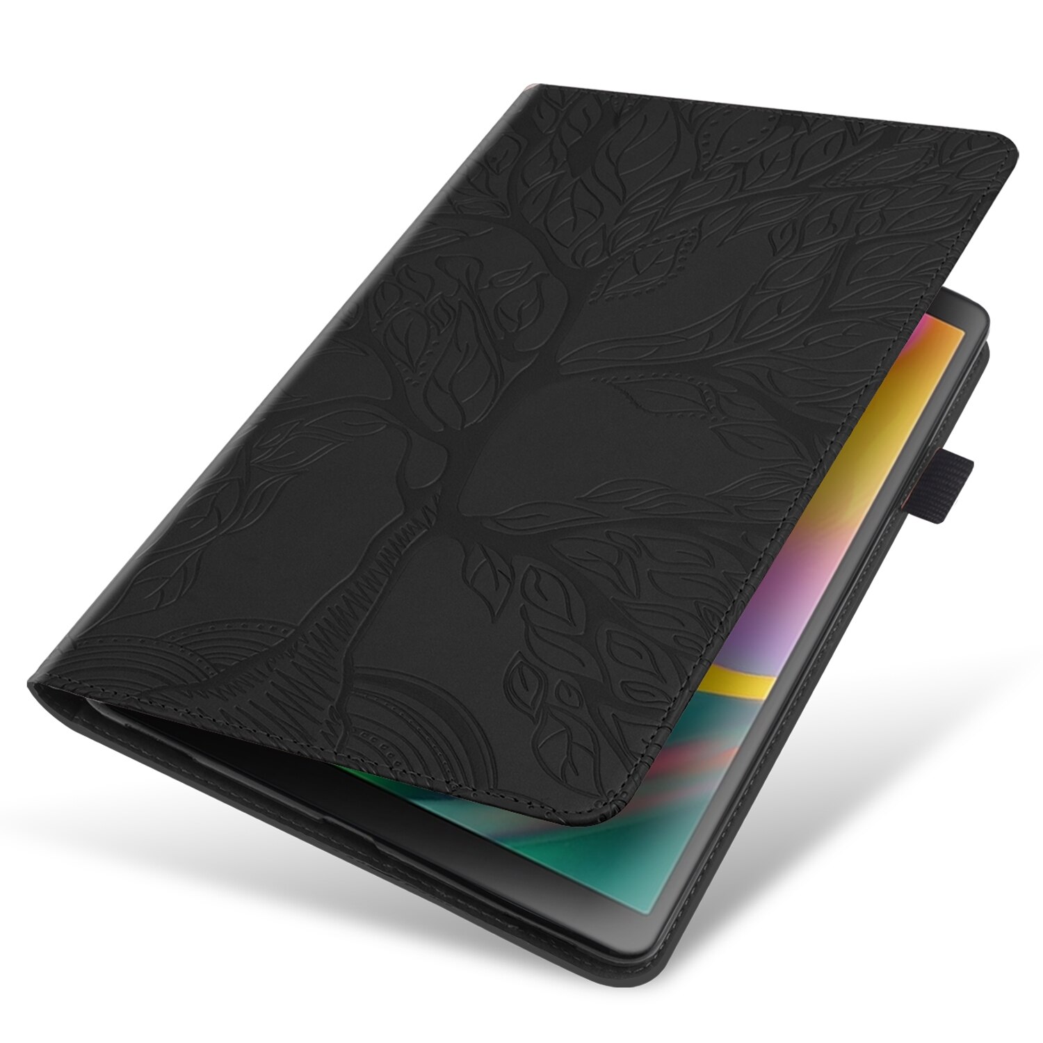 Husa tableta pentru Huawei MatePad 10.4 inch serii Life Tree, tip carte orizontala din piele cu suport, sloturi pentru carduri si pentru creion, Negru