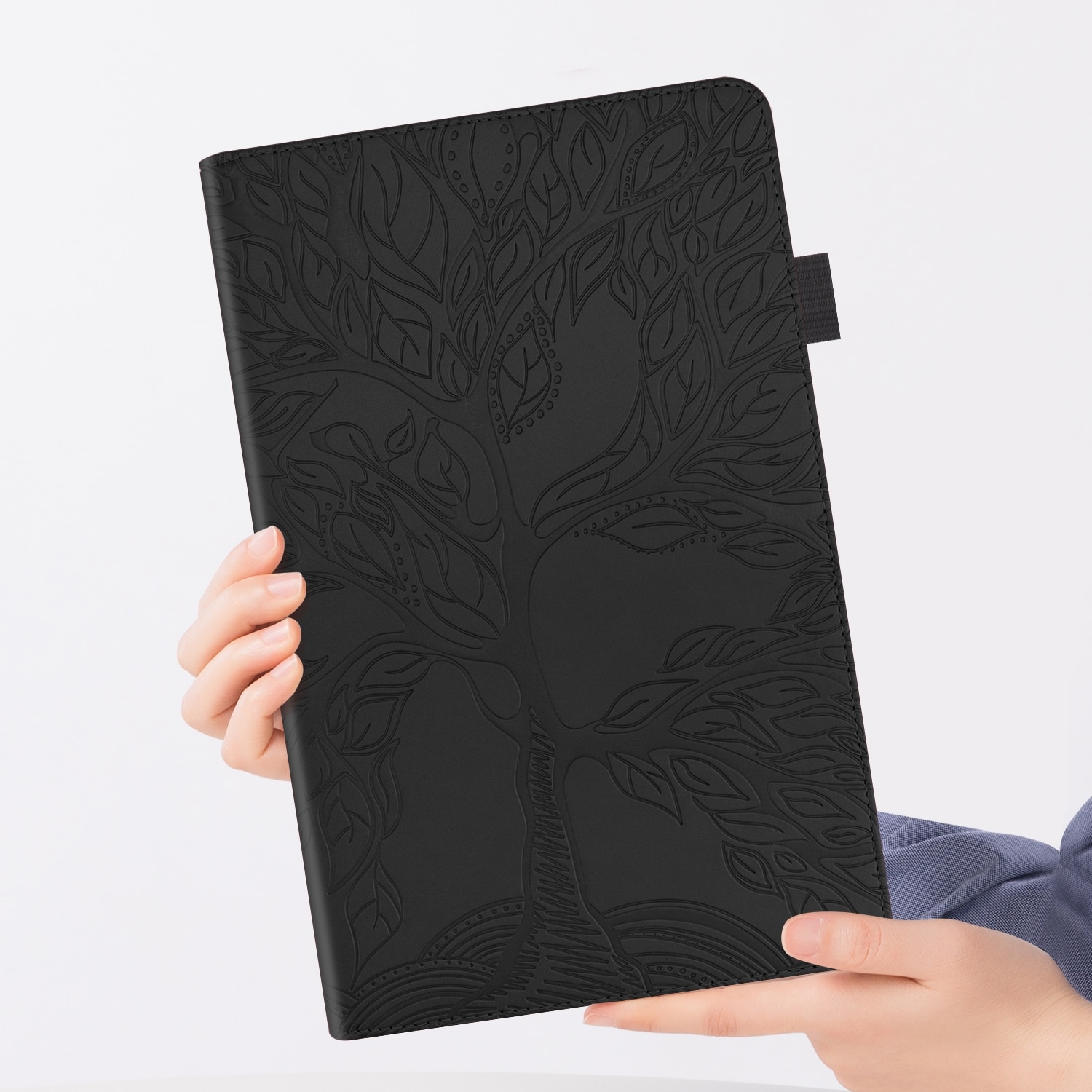 Husa tableta pentru Huawei MatePad 10.4 inch serii Life Tree, tip carte orizontala din piele cu suport, sloturi pentru carduri si pentru creion, Negru