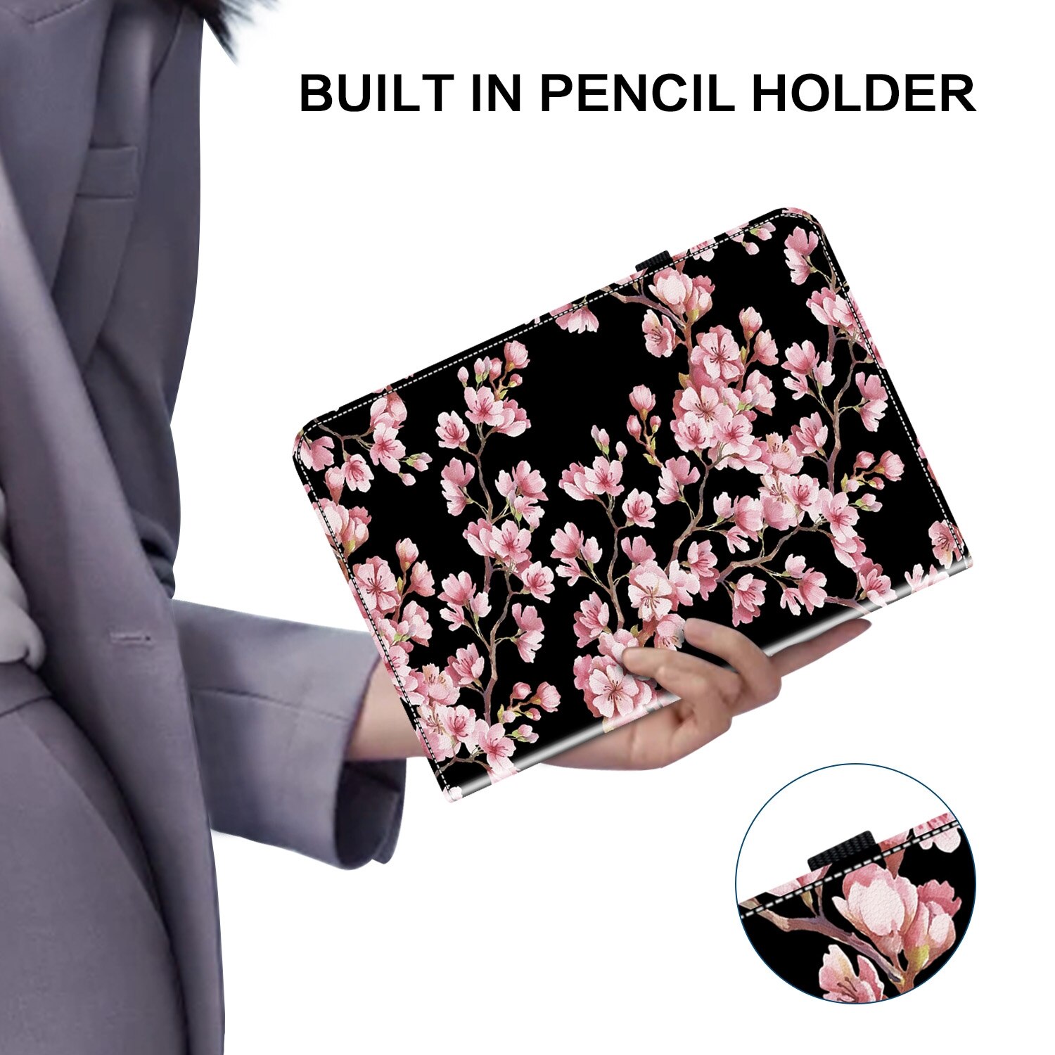Husa tableta compatibila cu Samsung Galaxy Tab S6, piele texturata pictata, smart, fara stilou, Pruna de primavara