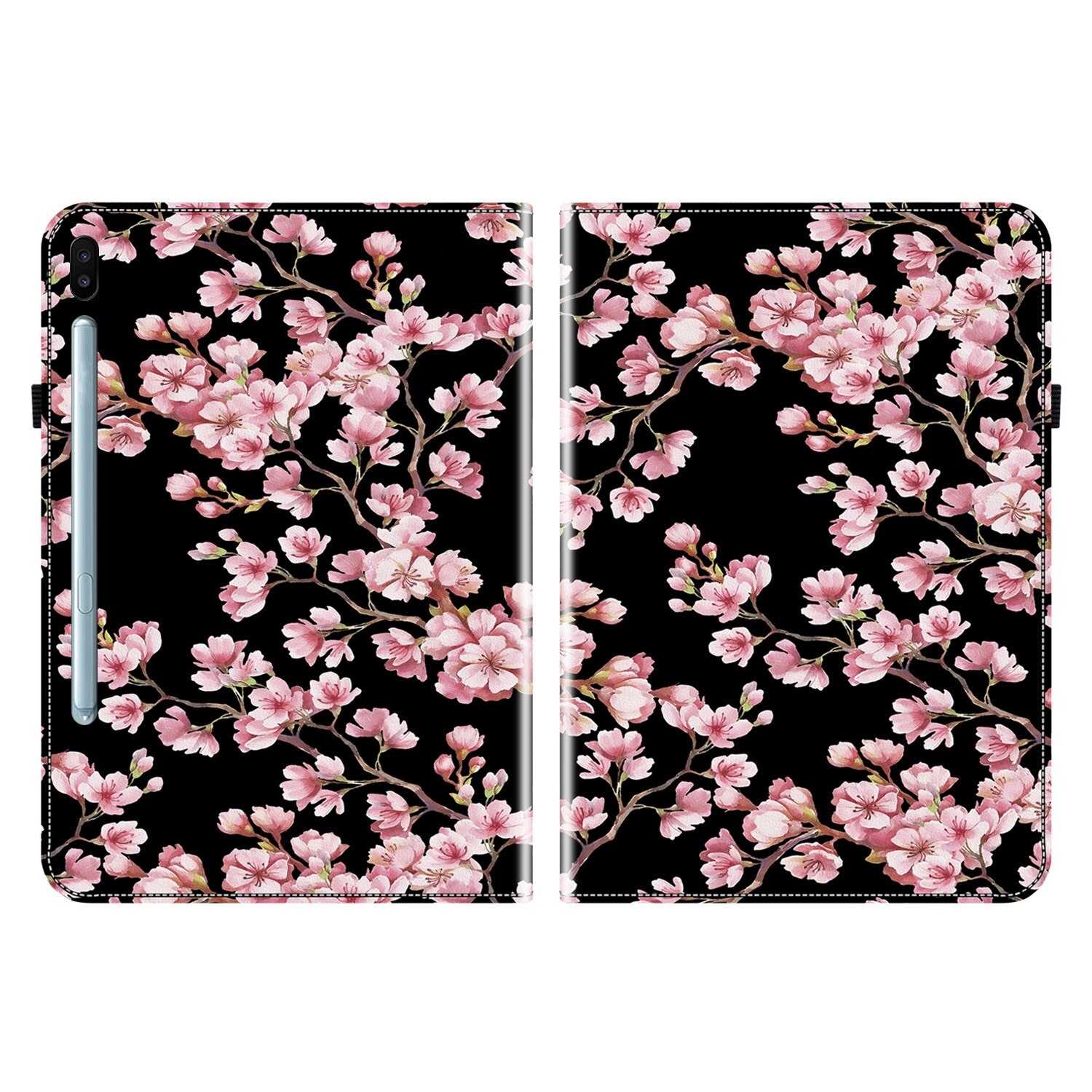 Husa tableta compatibila cu Samsung Galaxy Tab S6, piele texturata pictata, smart, fara stilou, Pruna de primavara