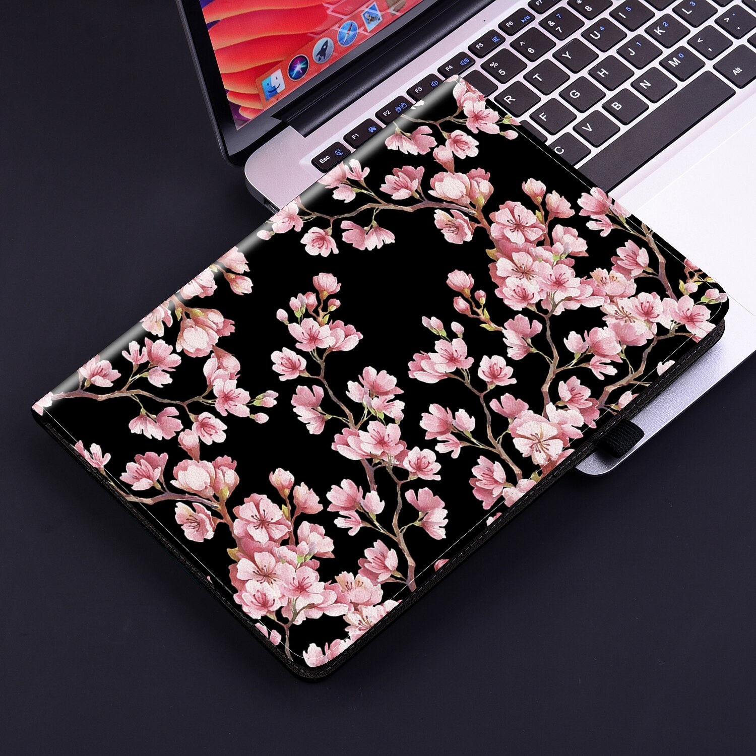 Husa tableta compatibila cu Samsung Galaxy Tab S6, piele texturata pictata, smart, fara stilou, Pruna de primavara