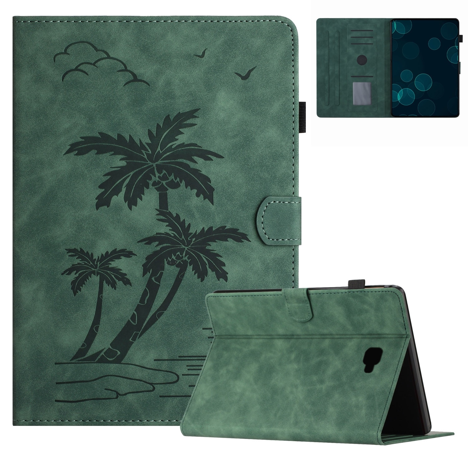 Husa tableta compatibila cu Samsung Galaxy Tab A 10.1 T580/T585, piele inteligenta cu embleme de copac de cocos, verde