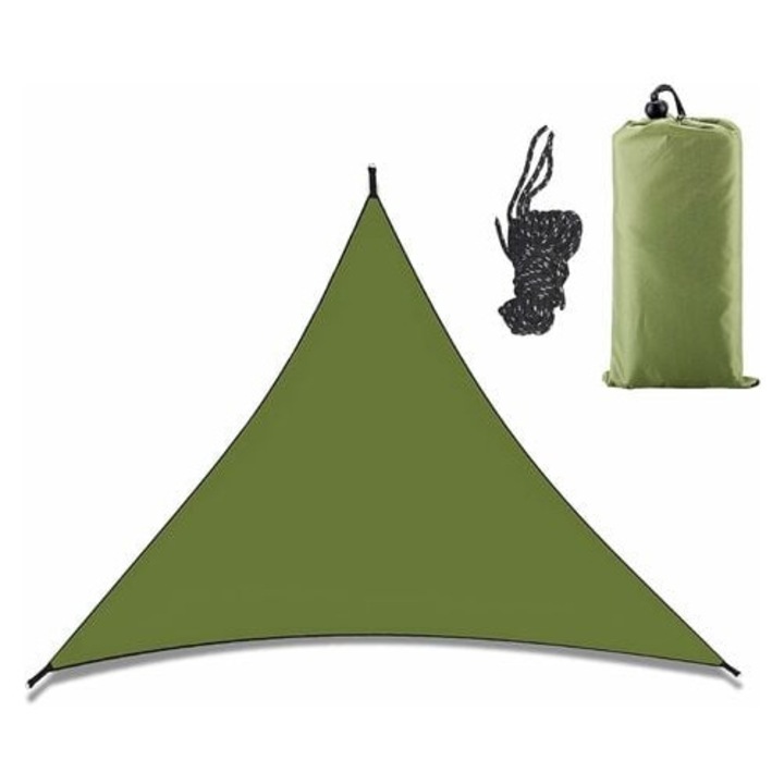 Водоустойчива Триъгълна Тента 3x3x3M, Дишаща, Слънцезащитна, Ветроустойчива, UV Защита, Тента за Градина, Тераса, Балкон, Външна (Зелена)