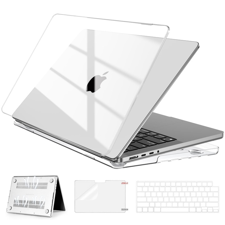 EXCITAT калъф, съвместим с MacBook Pro 14" (A3112 / A3185 / A3401 / A2918 / A2992 / A2779 / A2442) – Прозрачен с капак за клавиатура и протектор за екран, съвместим с чипове M4 / M3 / M2 / M1