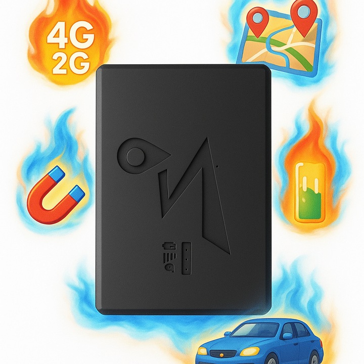GPS Tracker Auto, N2L Store®, 4G+2G, Portabil, Magnetic, Standby 45 Zile, Localizare in Timp Real, Istoric Date, Alerte Multiple Anti-Furt, Retea GSM/GPRS, Localizare Animale/Obiecte/Masini/Camioane/Flota, Compatibil Android /Windows /IOS, Negru