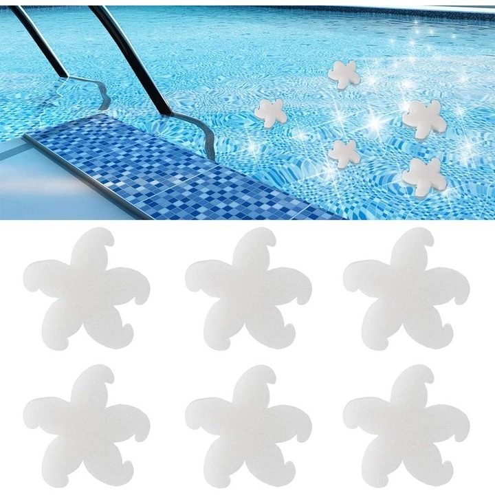 Set 6 bureti absorbanti pentru ulei, forma de stea de mare, pentru piscina, alb