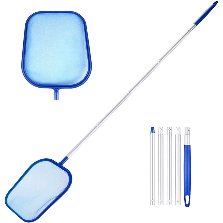 Plasa de piscina, plasa de curatare a piscinei cu stalp telescopic din aluminiu, plasa de spuma pentru frunze de piscina, plasa de frunze cu plasa de suprafata de atasare a plasei