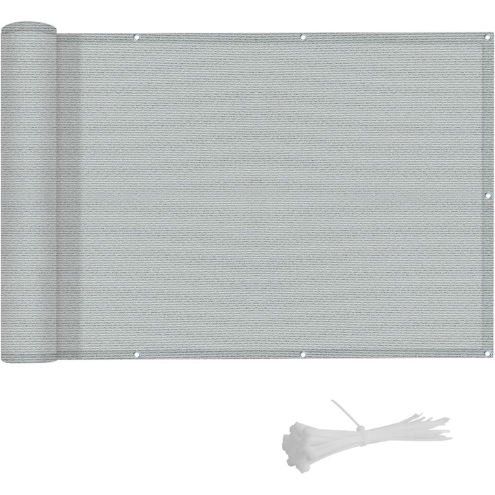 Ветрозащитен параван за градински балкон 90x300 см, UV защита, водоустойчив и ветроустойчив с кабелни връзки, сив