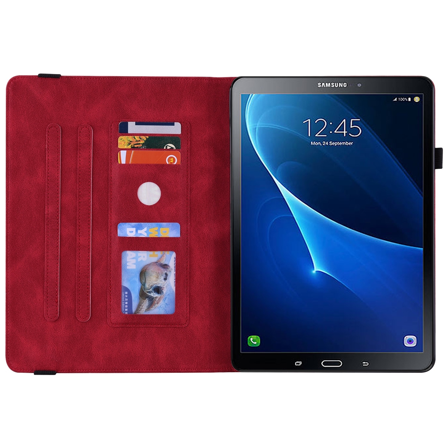 Husa tableta compatibila cu Samsung Galaxy Tab A 10.1 2016/T580/T585, piele embosata cu flori de fluture, rosu