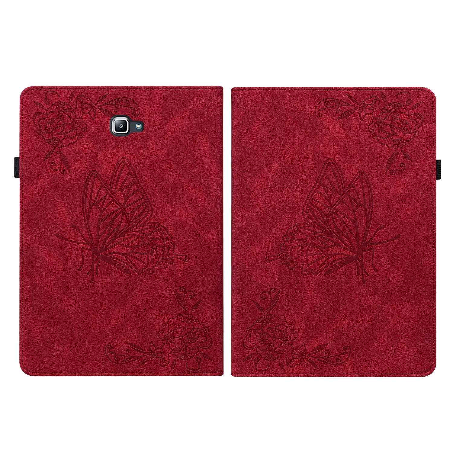 Husa tableta compatibila cu Samsung Galaxy Tab A 10.1 2016/T580/T585, piele embosata cu flori de fluture, rosu