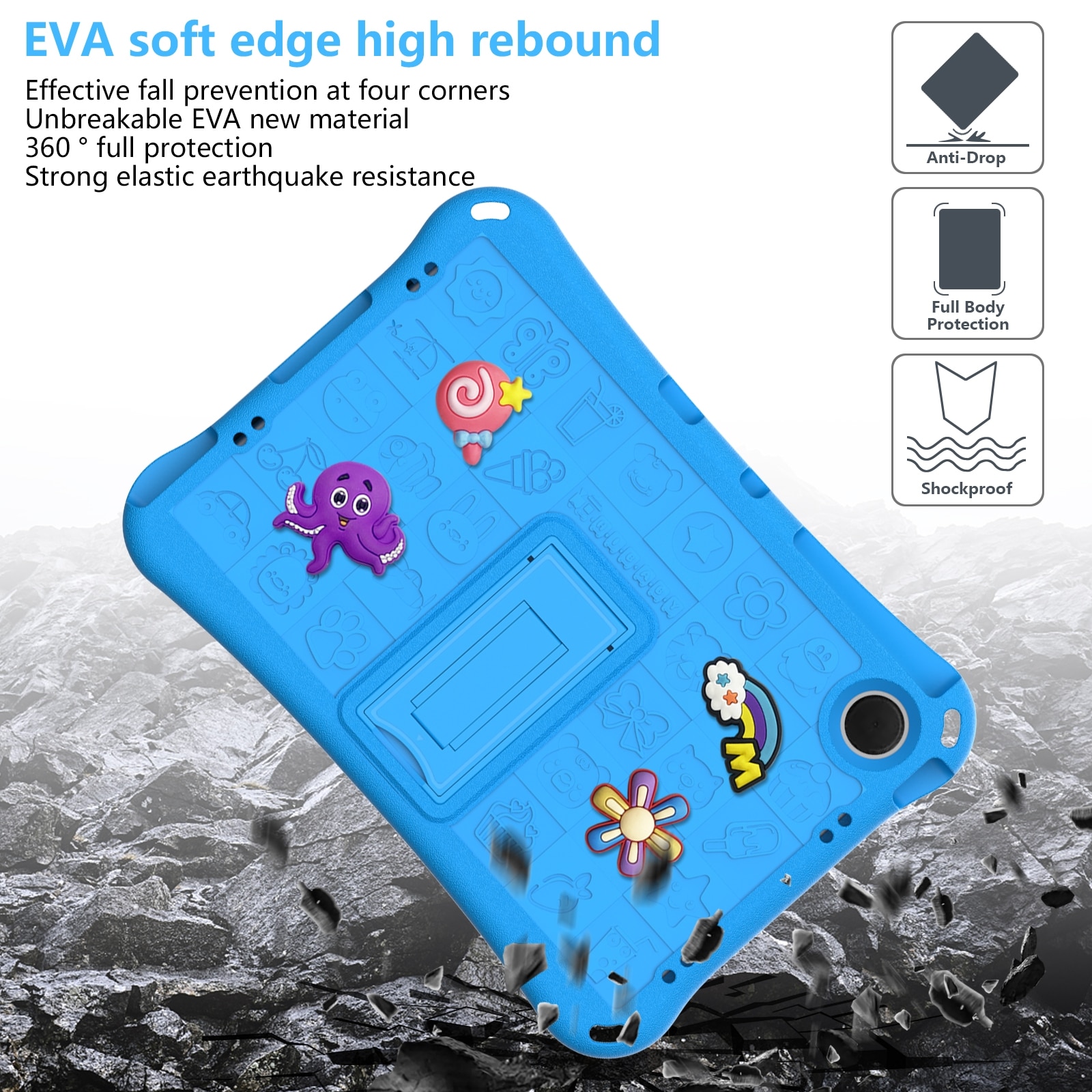 Husa tableta compatibila cu Samsung Galaxy Tab A9+ 11.0 X210, material EVA, cu bretea, albastru cer