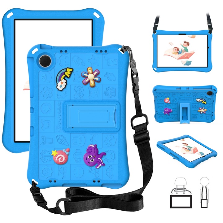 Husa tableta compatibila cu Samsung Galaxy Tab A9+ 11.0 X210, material EVA, cu bretea, albastru cer