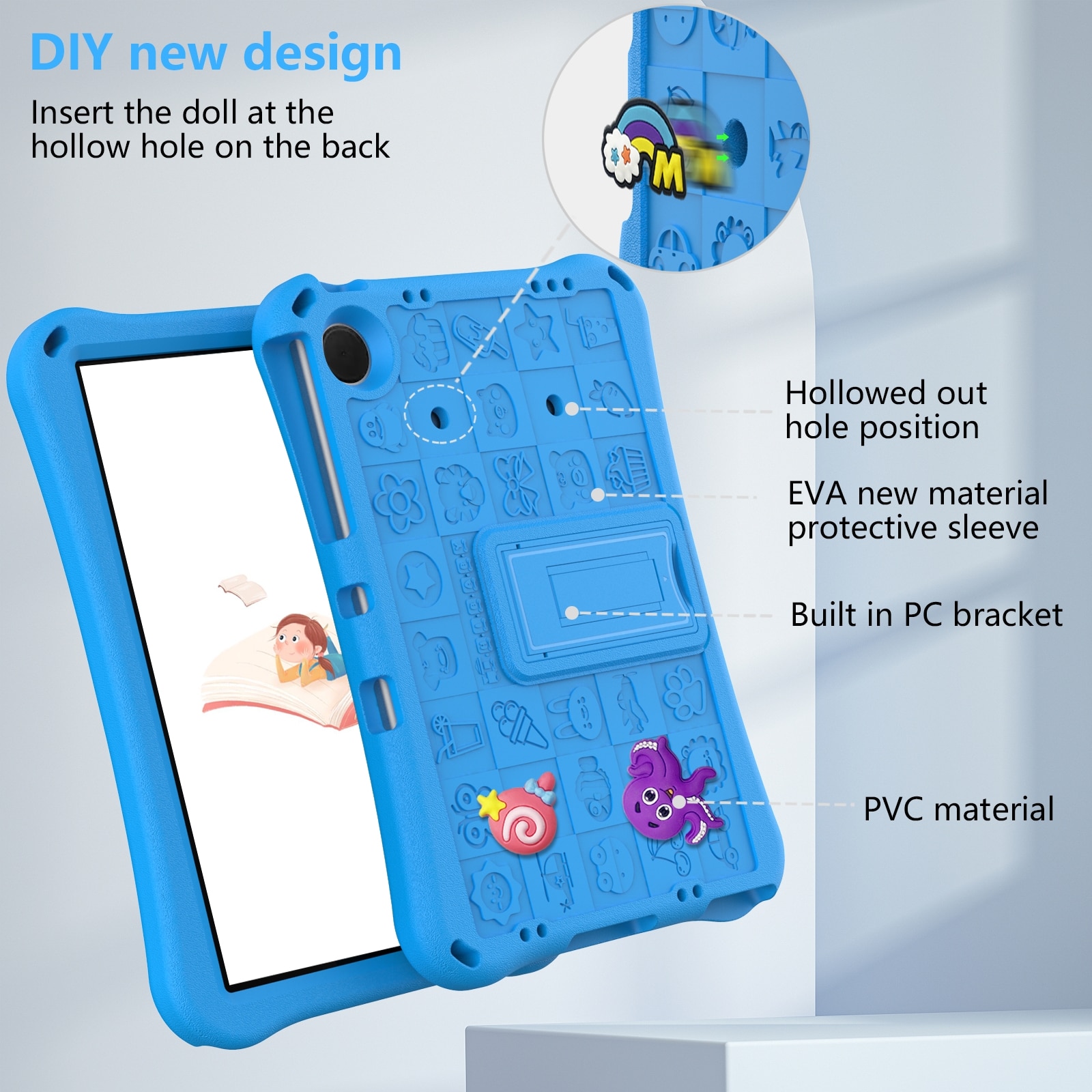 Husa tableta compatibila cu Samsung Galaxy Tab A9+ 11.0 X210, material EVA, cu bretea, albastru cer