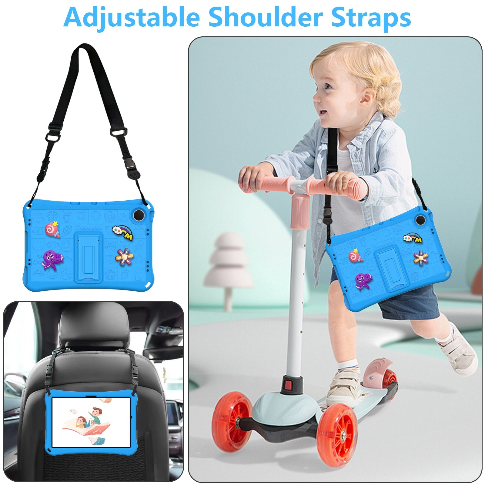 Husa tableta compatibila cu Samsung Galaxy Tab A9+ 11.0 X210, material EVA, cu bretea, albastru cer
