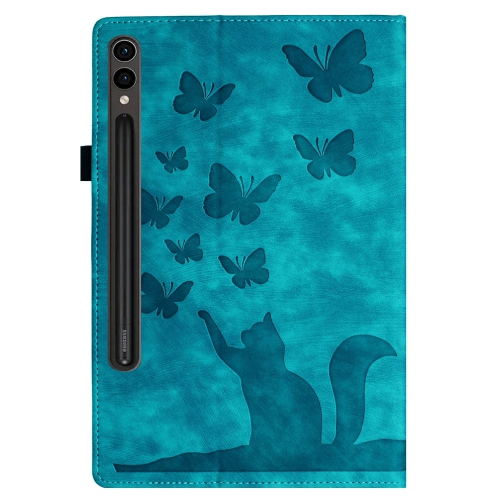 Husa tableta compatibila cu Samsung Galaxy Tab S9 FE / S9 / S8, piele cu model de fluturasi si pisici, albastru cer