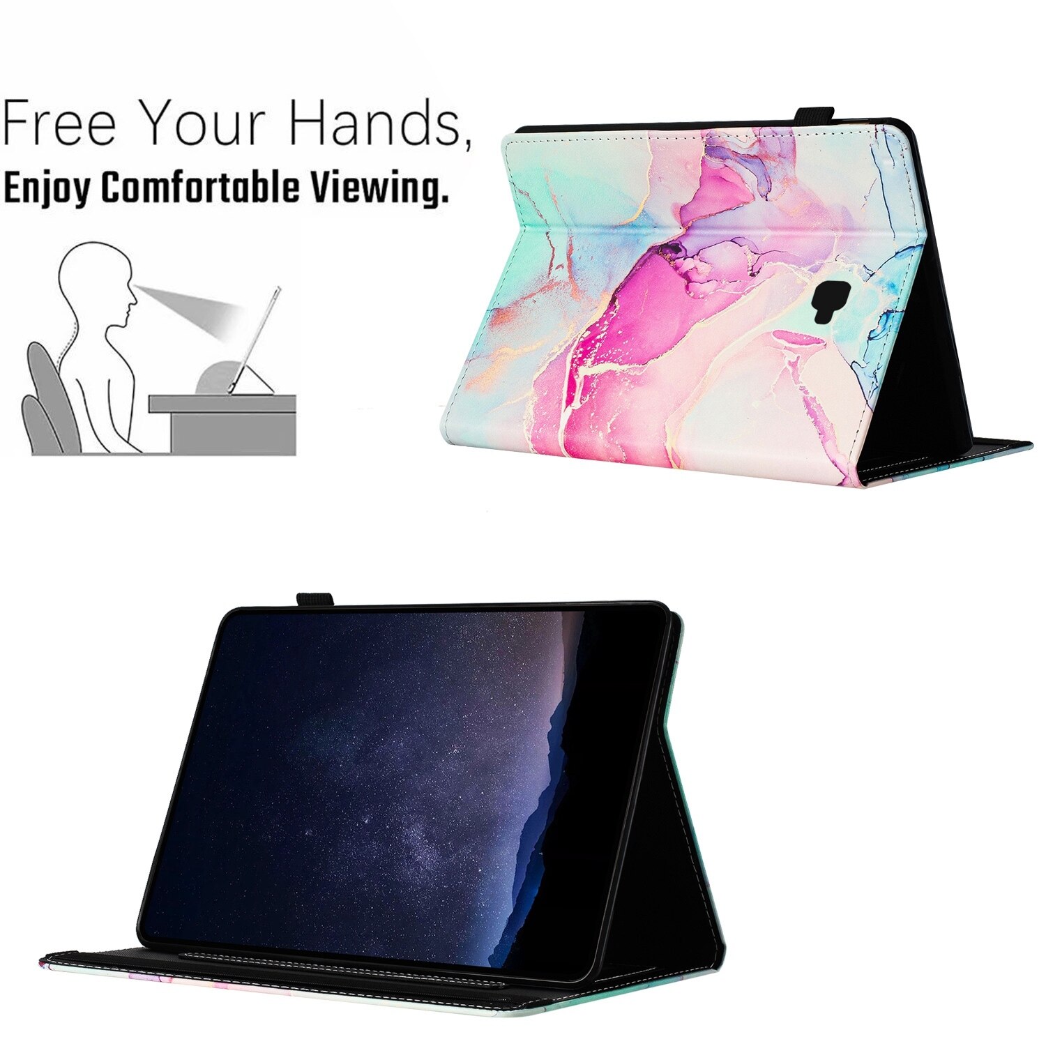 Husa tableta compatibila cu Samsung Galaxy Tab A 10.1 T580, piele marmorata tip litchi, inteligenta, roz