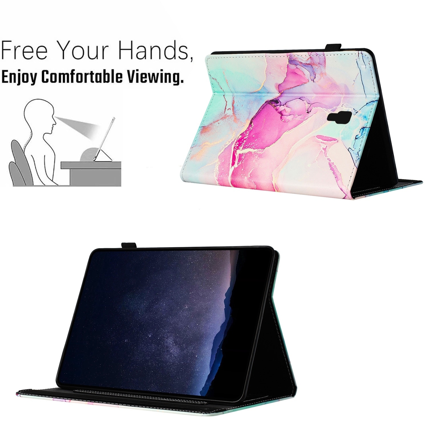 Husa tableta compatibila cu Samsung Galaxy Tab A 10.5 T590, piele tip marmura lichi, smart, roz