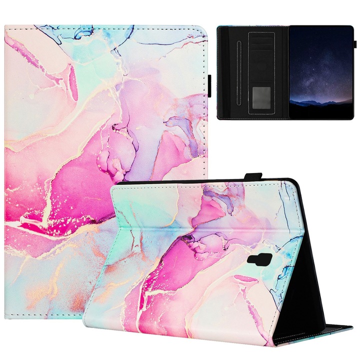 Husa tableta compatibila cu Samsung Galaxy Tab A 10.5 T590, piele tip marmura lichi, smart, roz