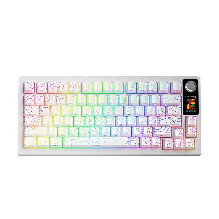 Tastatura mecanica, 80 taste, iluminare RGB, ecran LCD color, alb, conectivitate USB-C/2.4G/Bluetooth 5.0