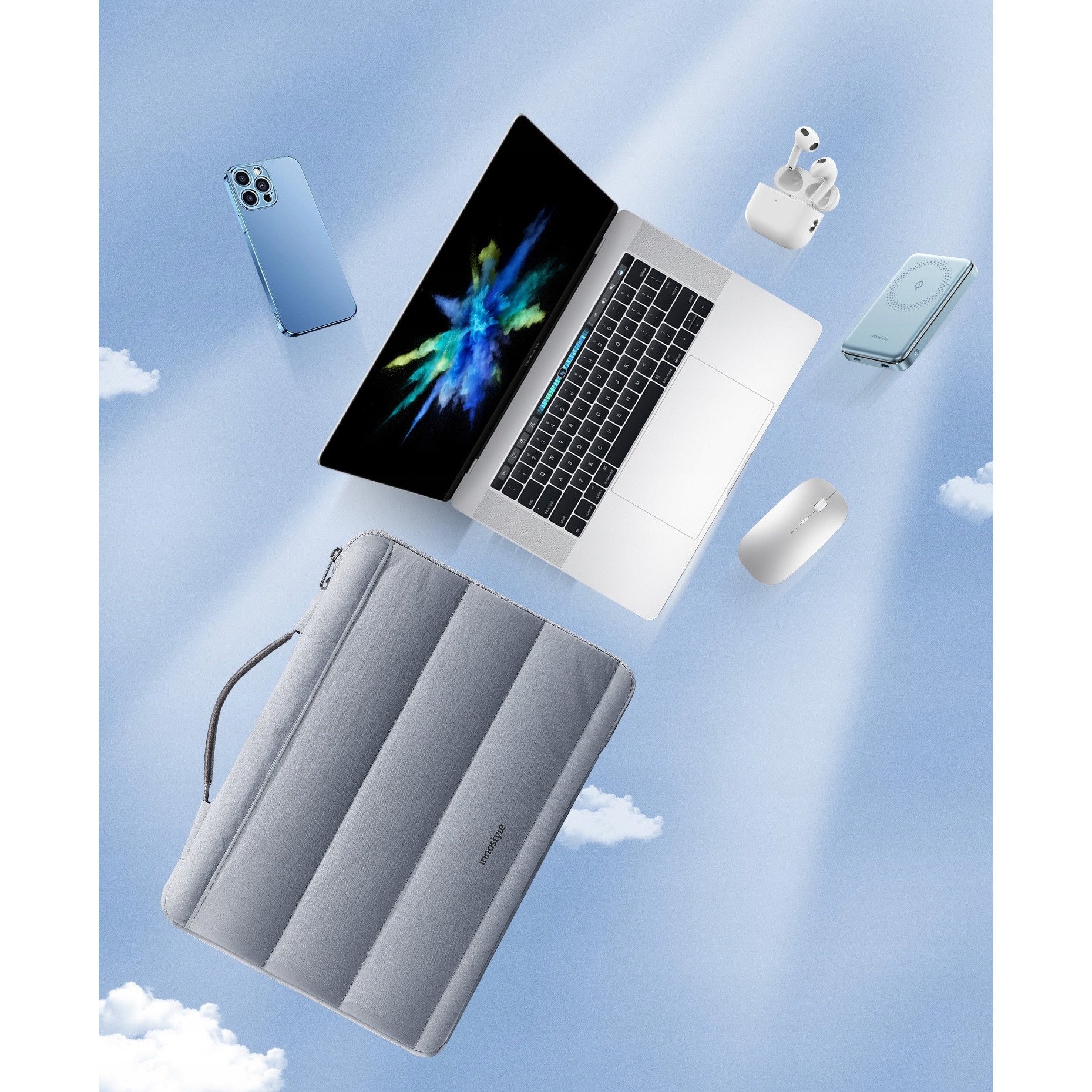 Geanta laptop impermeabila Stratus Sleeve, gri, pentru laptopuri de pana la 14", design ergonomic, 320g