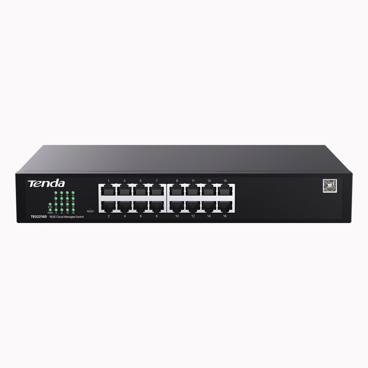 Tenda TEG2216D 16GE felhőalapú kapcsoló, fekete, 16 Ethernet port, 294x178x44mm