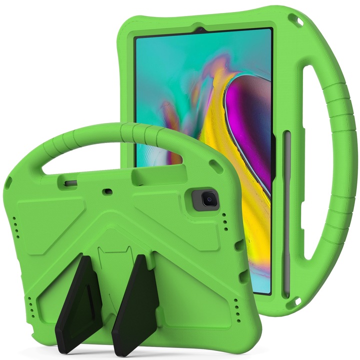 Husa tableta pentru Galaxy Tab S5e T720/T725, material EVA, carcasa protectiva plata anti-cadere cu suport, verde