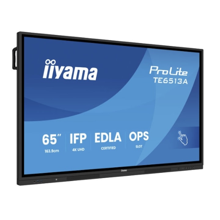 Professzionális kijelző IPS LED Iiyama 64,5" TE6513A-B1AG, UHD 3840 x 2160, HDMI, DisplayPort, érintőképernyő fekete